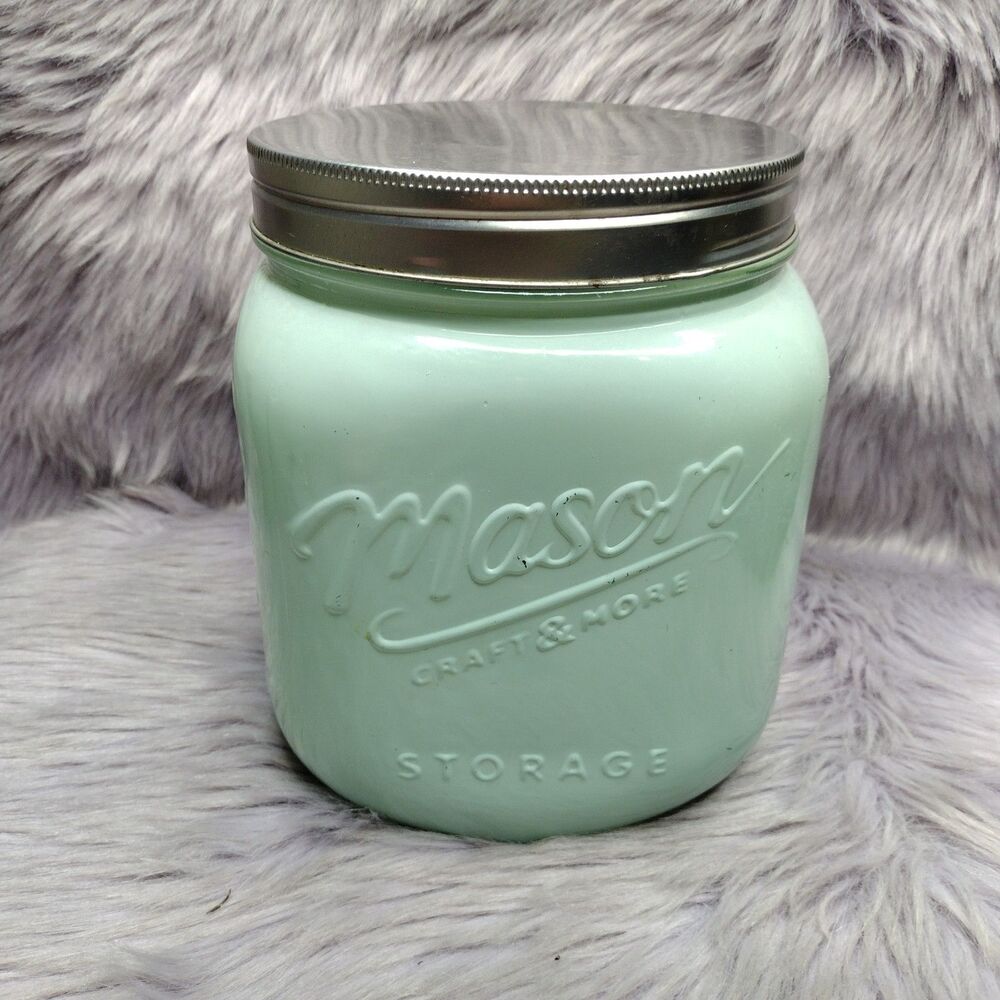 Mason Craft and More 80 oz Large Glass Jar Canister Teal Blue Cookie Jar